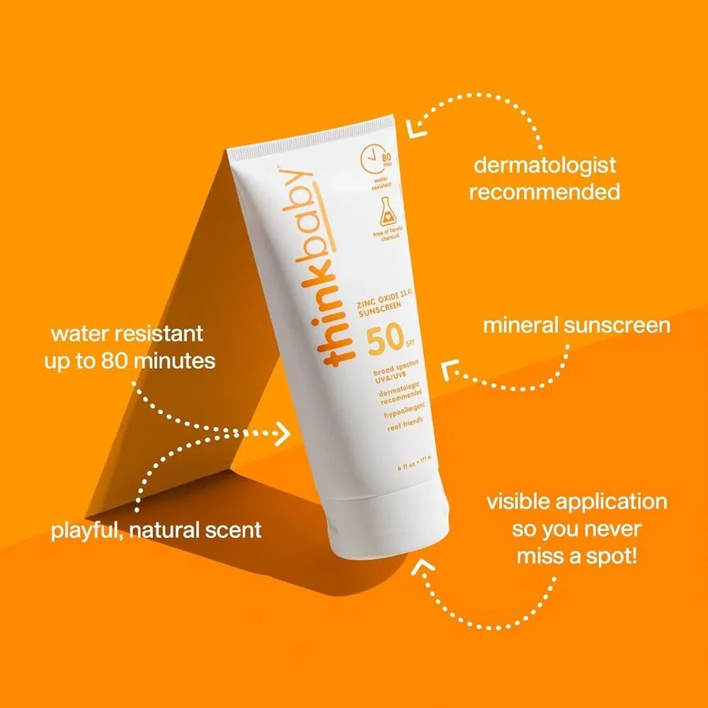Thinkbaby SPF 50+ Baby Sunscreen, 6 Oz. Safe Natural Mineral Sun Cream